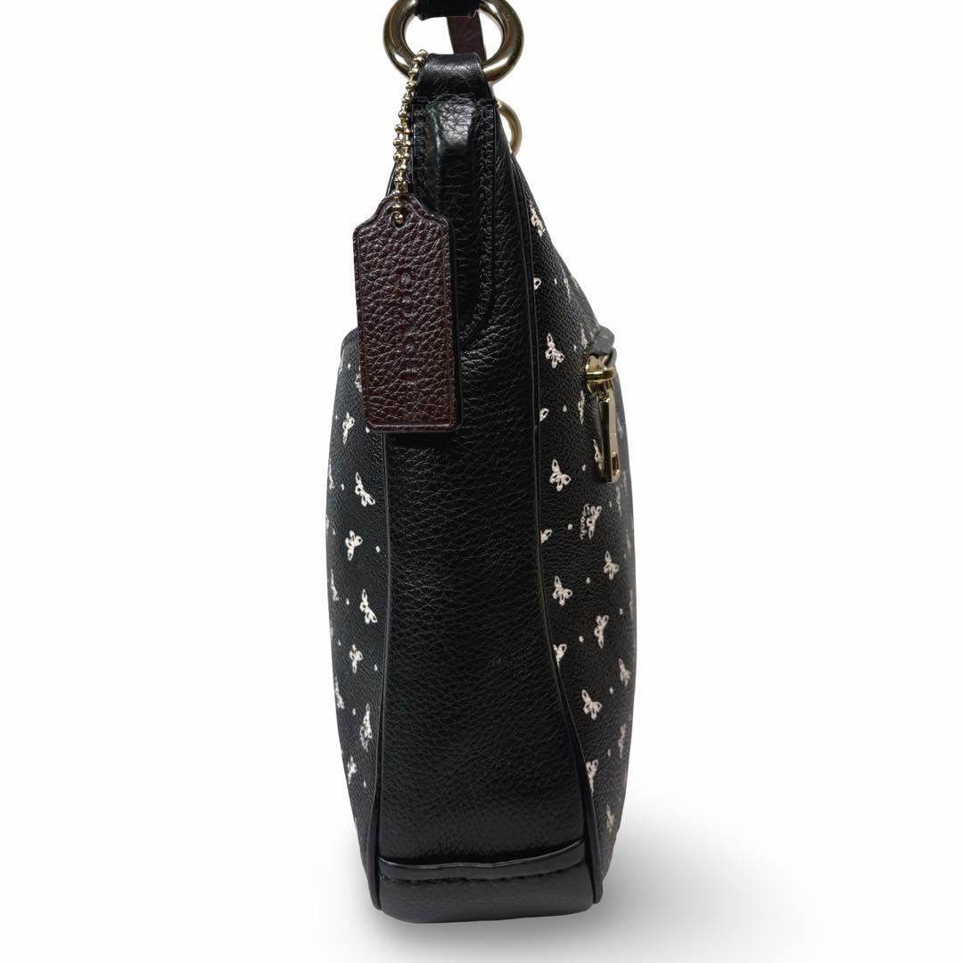 美品 COACH コーチ ショルダーバッグ 花柄 レザー 本革 黒