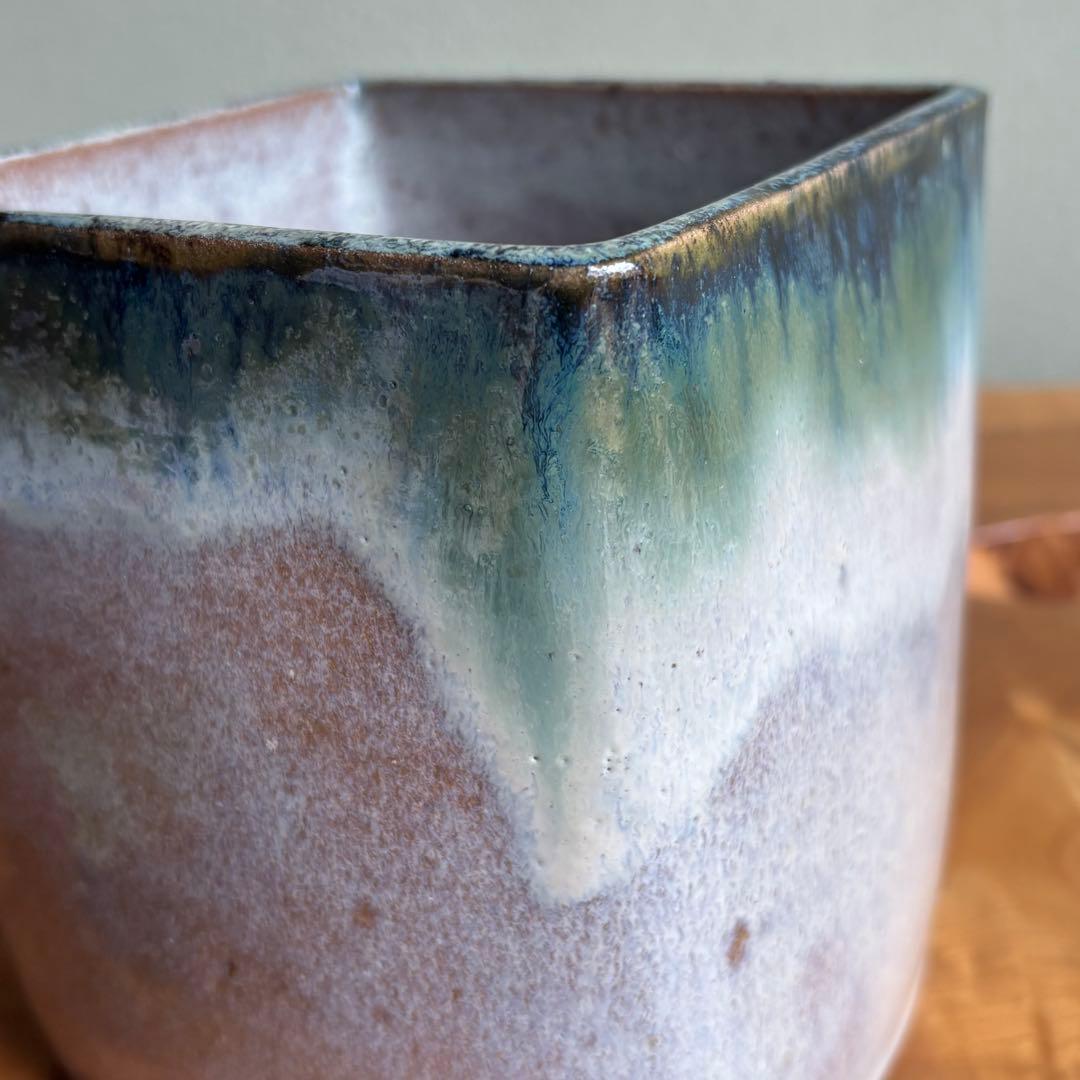 赤膚焼 水指 大塩正人造 織部流し 茶道具 共箱