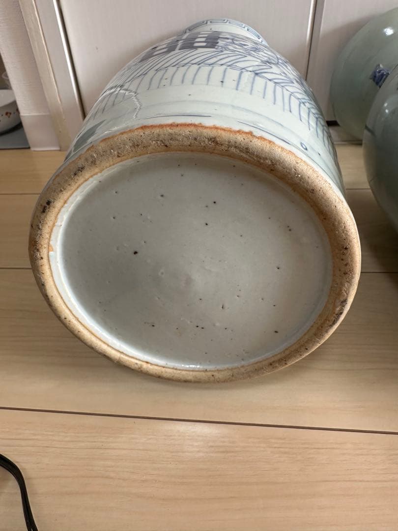 清時代　染付大花瓶　青華 獅子　骨董古美術