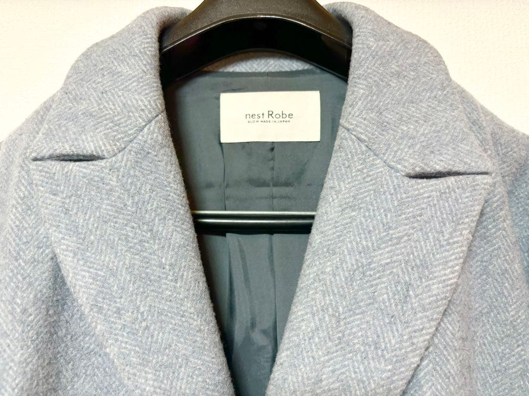 nestRobe ウールチェックピークドラペルコート