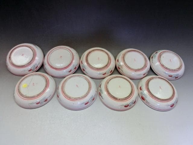 皿■九谷人物赤絵 9客 松梅 古九谷（江戸期）小皿 豆皿 古美術 時代物 骨董■