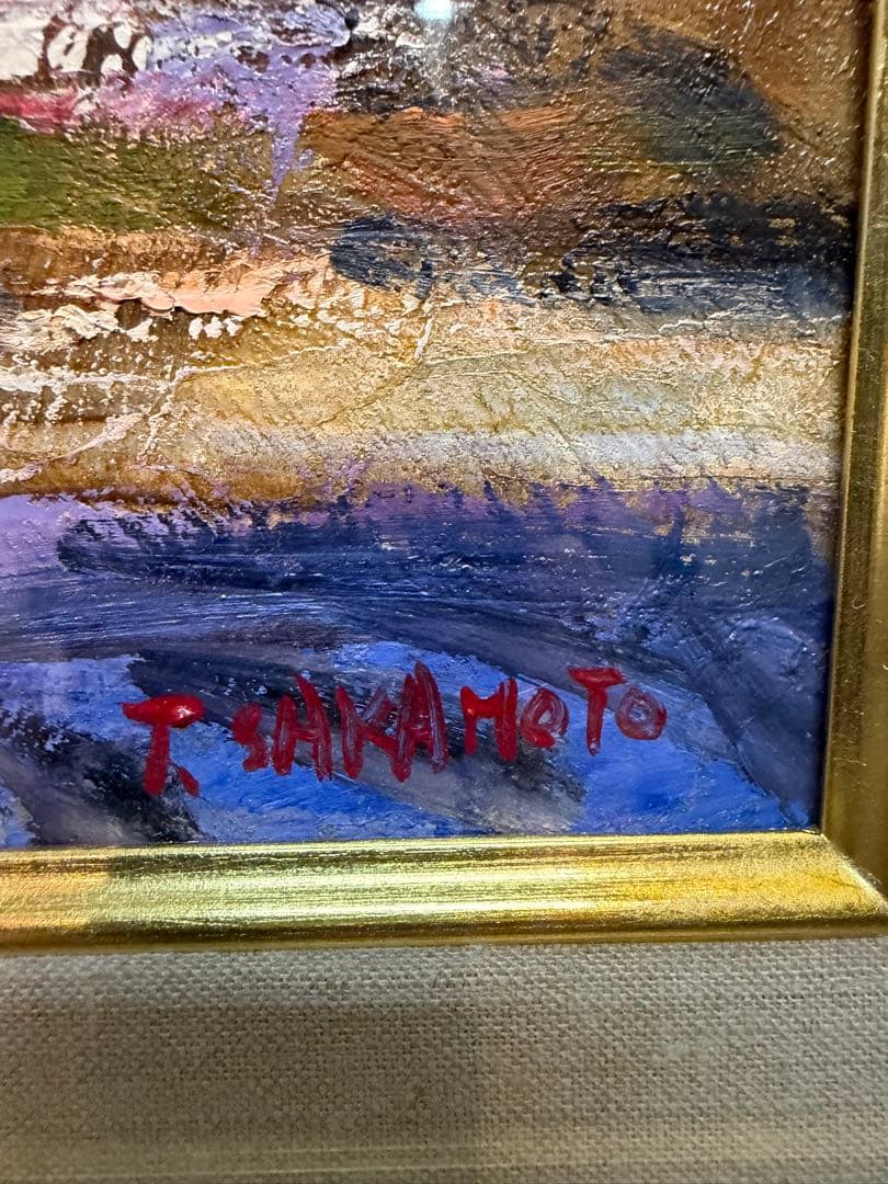 坂本唯市　赤富士　油絵　絵画　インテリア　風景画