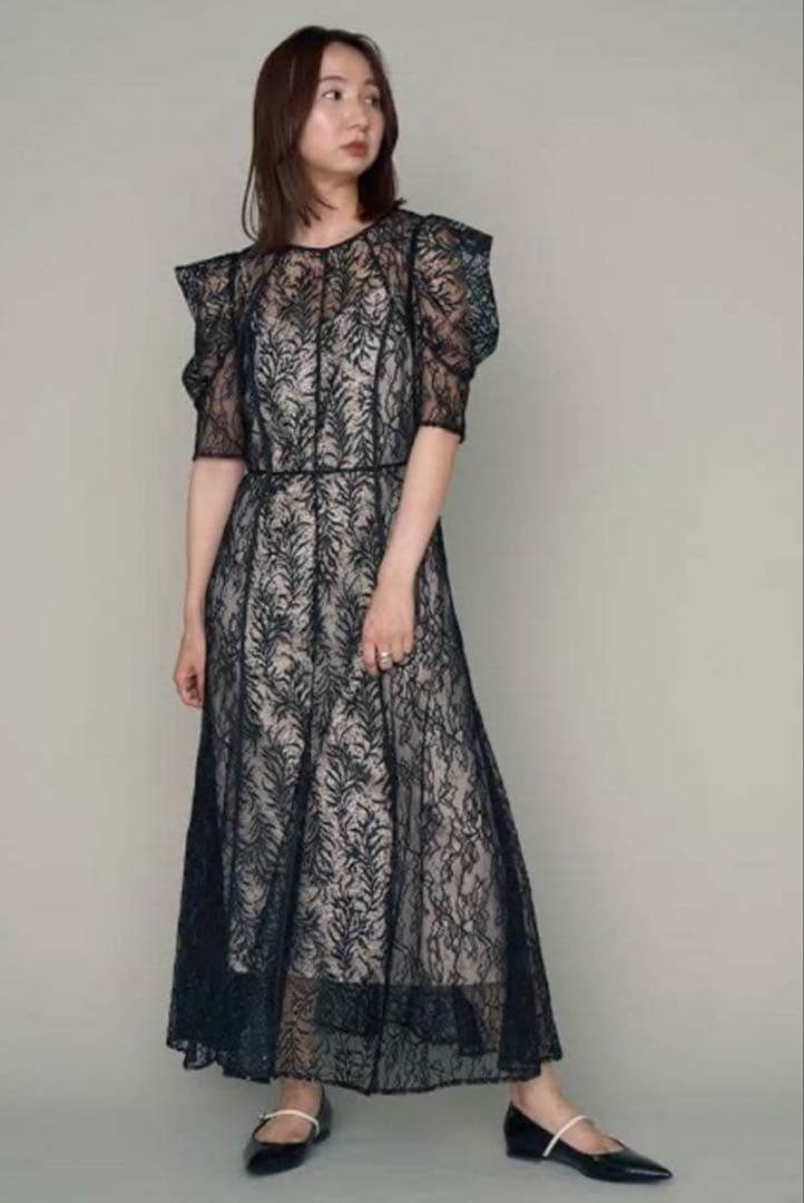 FRAY I.Dフレイ アイディー リーフレースパイピングドレス