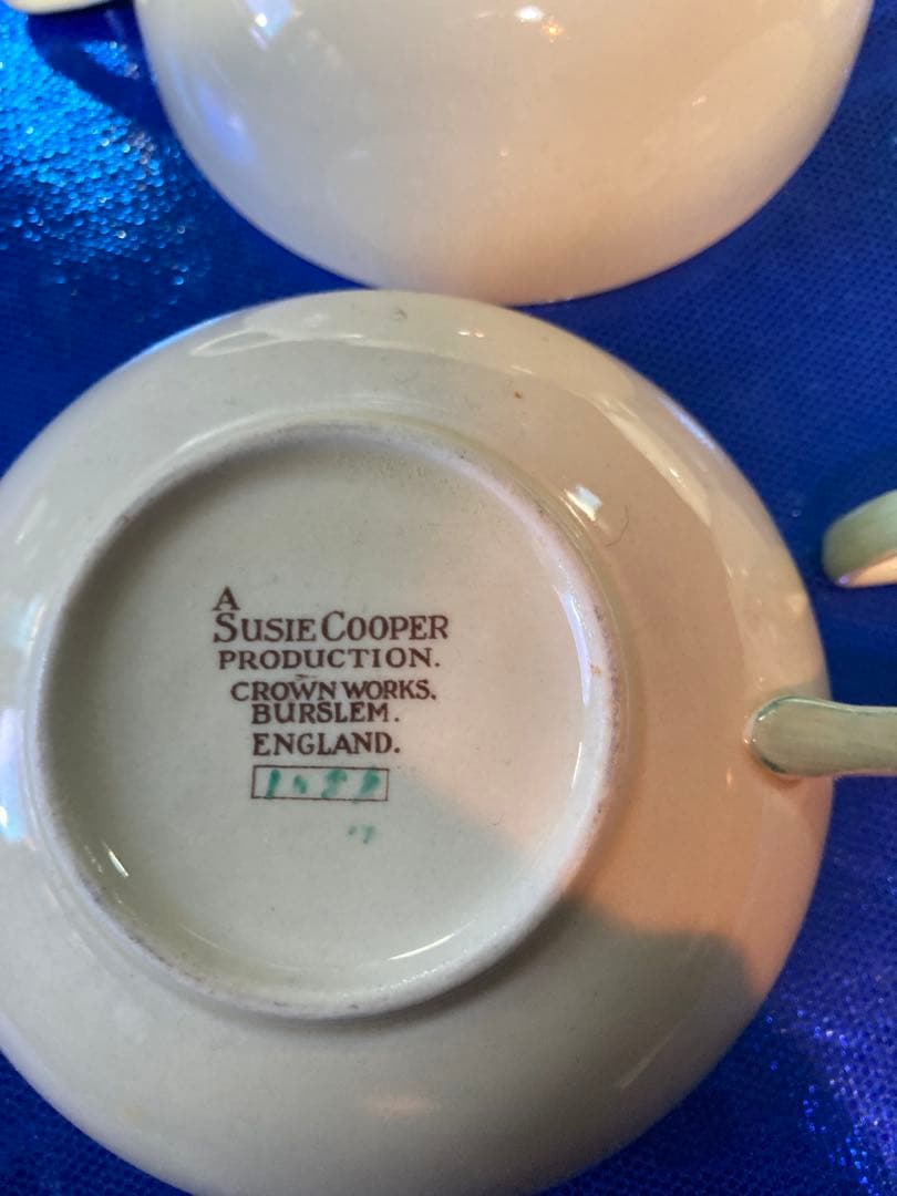 スージークーパー　パトリシアローズ　スープカップ　ソーサー　グリーン　4客分