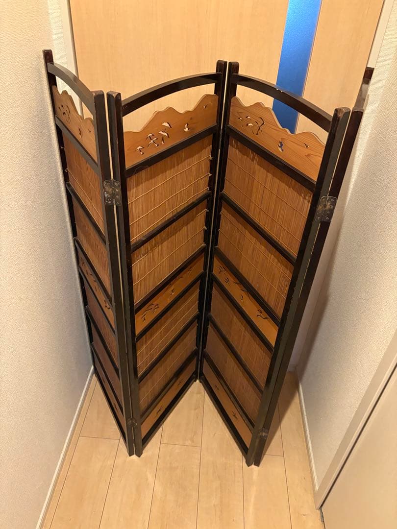 ビンテージ　竹簾屏風　すだれ　衝立　透かし彫り　パーテーション　間仕切り　古道具