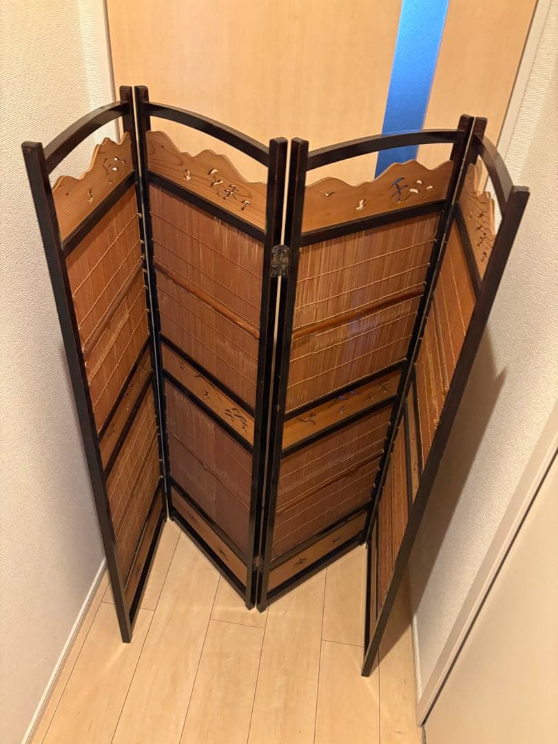 ビンテージ　竹簾屏風　すだれ　衝立　透かし彫り　パーテーション　間仕切り　古道具
