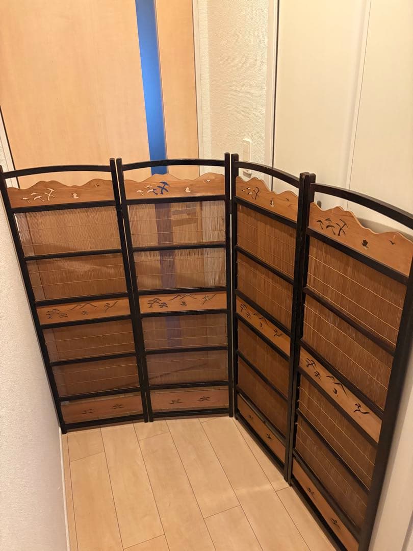 ビンテージ　竹簾屏風　すだれ　衝立　透かし彫り　パーテーション　間仕切り　古道具