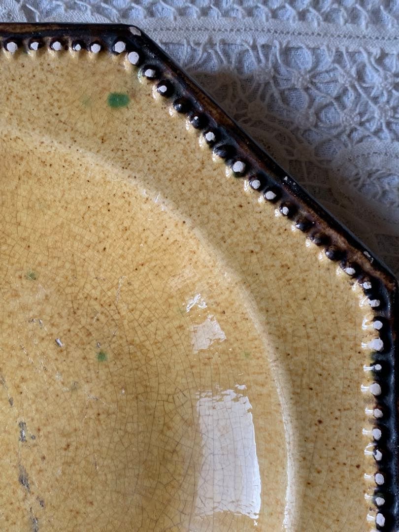 フランスアンティーク 南仏陶器 アプト焼 オクトゴナルプレート　深皿 黄釉