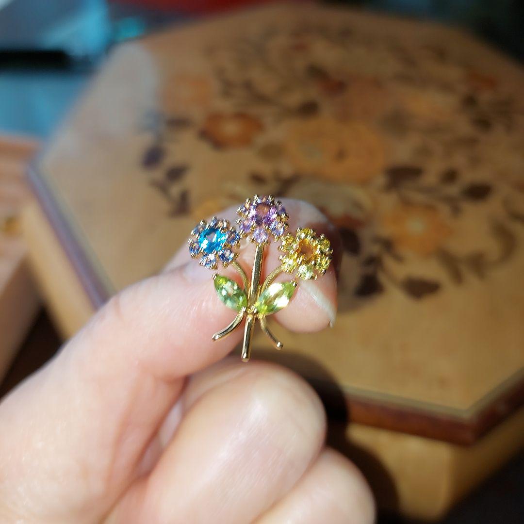最終お値下げ美品18金製マルチカラーピンブローチ3.5g