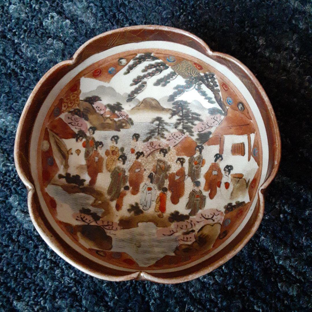 古い明治薩摩超絶細密画小鉢碗/芸者童女仏僧風俗画/里帰り伊万里唐津九谷横浜