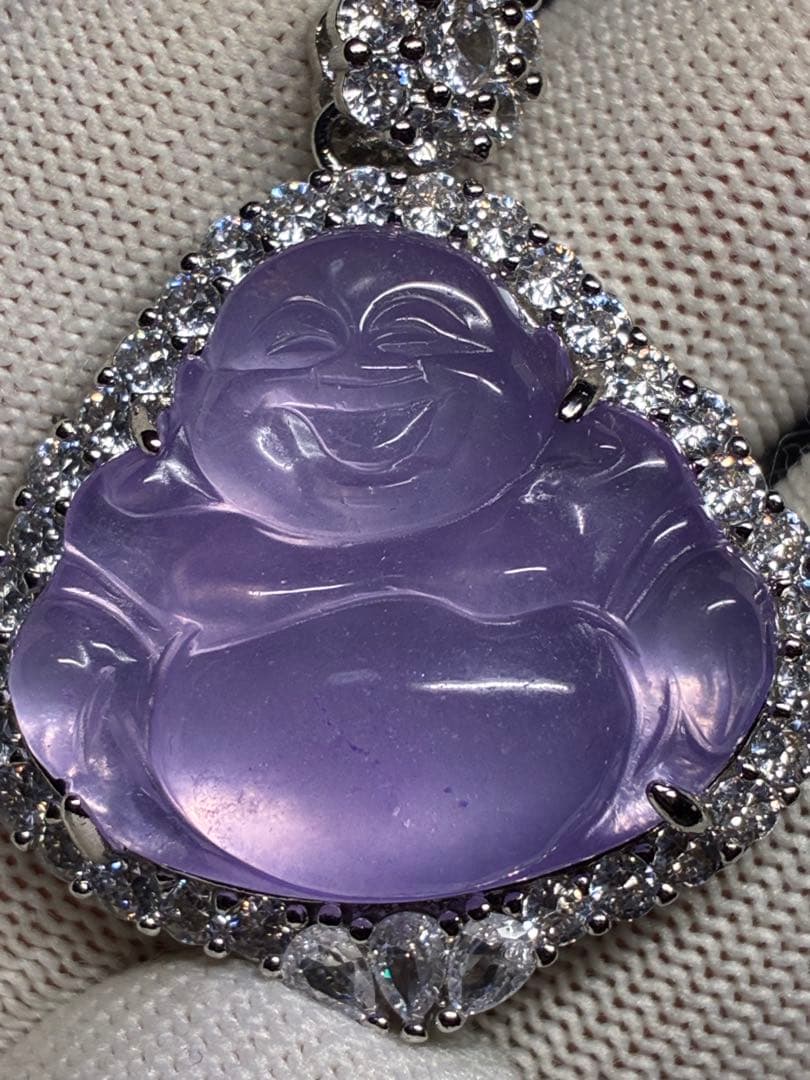 天然石　紫翡翠原石　極細工彫刻高氷種ヒスイ　アンティーク　佛像ヒスイペンダント