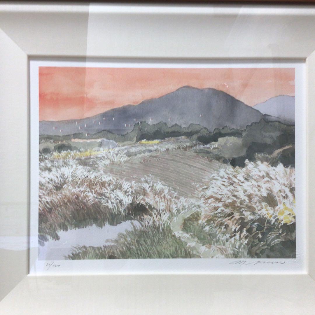 風景 水彩画 サイン入り　安野光雅　リトグラフ