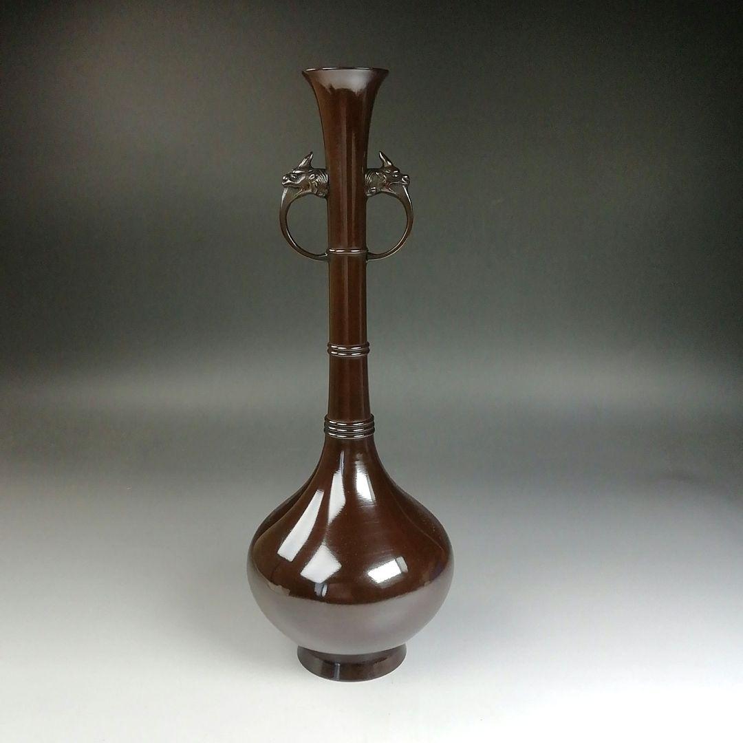 Ｔ７８９　花入　『唐銅　下蕪耳付花入』『藤井宗喜 造』　共箱　茶道具　花器