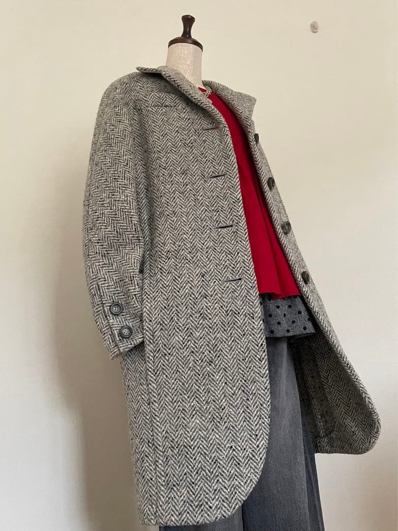 【ジャンフランコフェレ】カラーネップヘリンボーン織ウールコート　イタリア製
