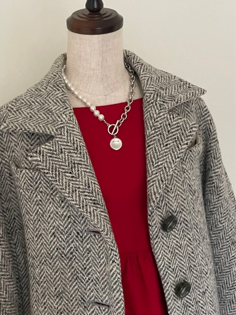 【ジャンフランコフェレ】カラーネップヘリンボーン織ウールコート　イタリア製