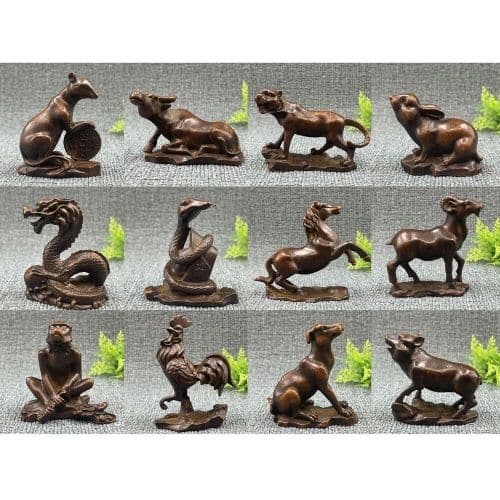 銅器 十二支 茶台茶寵 文鎮 書斎 博古架 装飾品 工芸品 置物