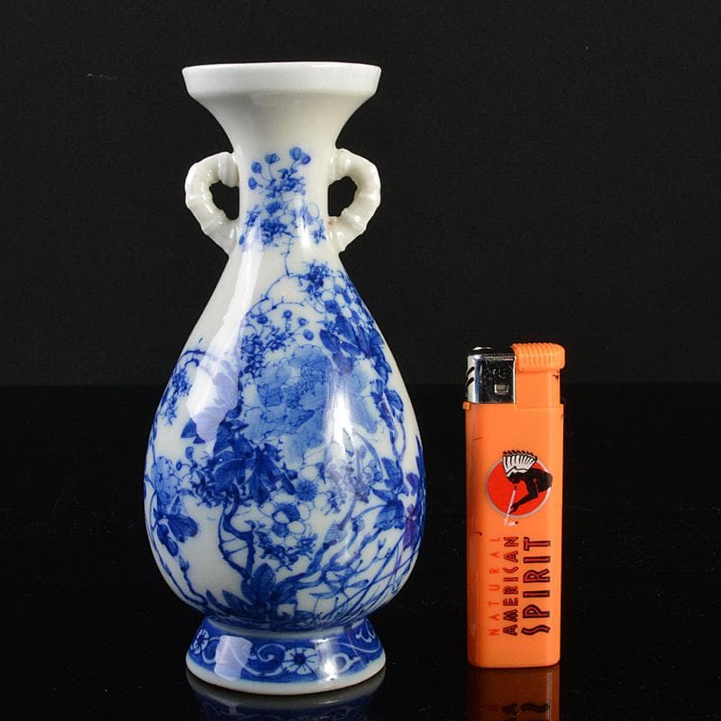 瀬戸焼　古瀬戸　染付　花蝶文　双耳瓶　H　R7183