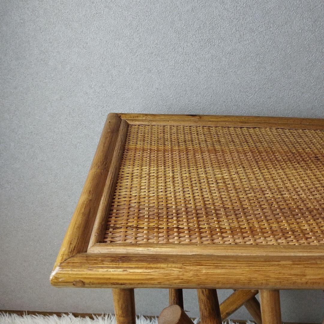 【美品 ビンテージ 送料込】ラタン素材 折りたたみ式テーブル 藤素材