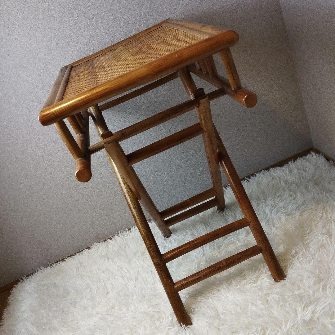 【美品 ビンテージ 送料込】ラタン素材 折りたたみ式テーブル 藤素材