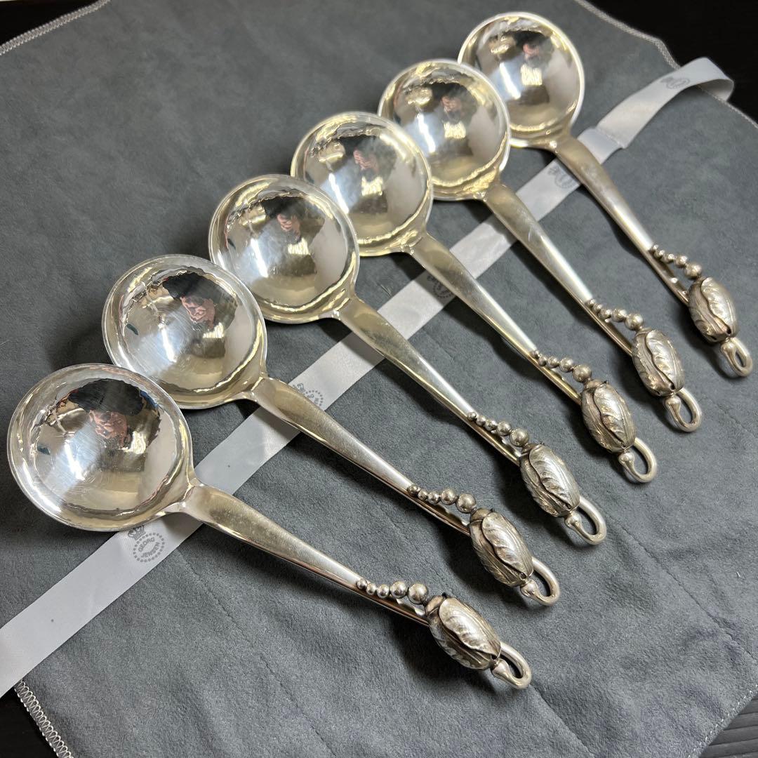 ジョージジェンセン激レア品ブロッサムsterling925スープスプーン6本共袋