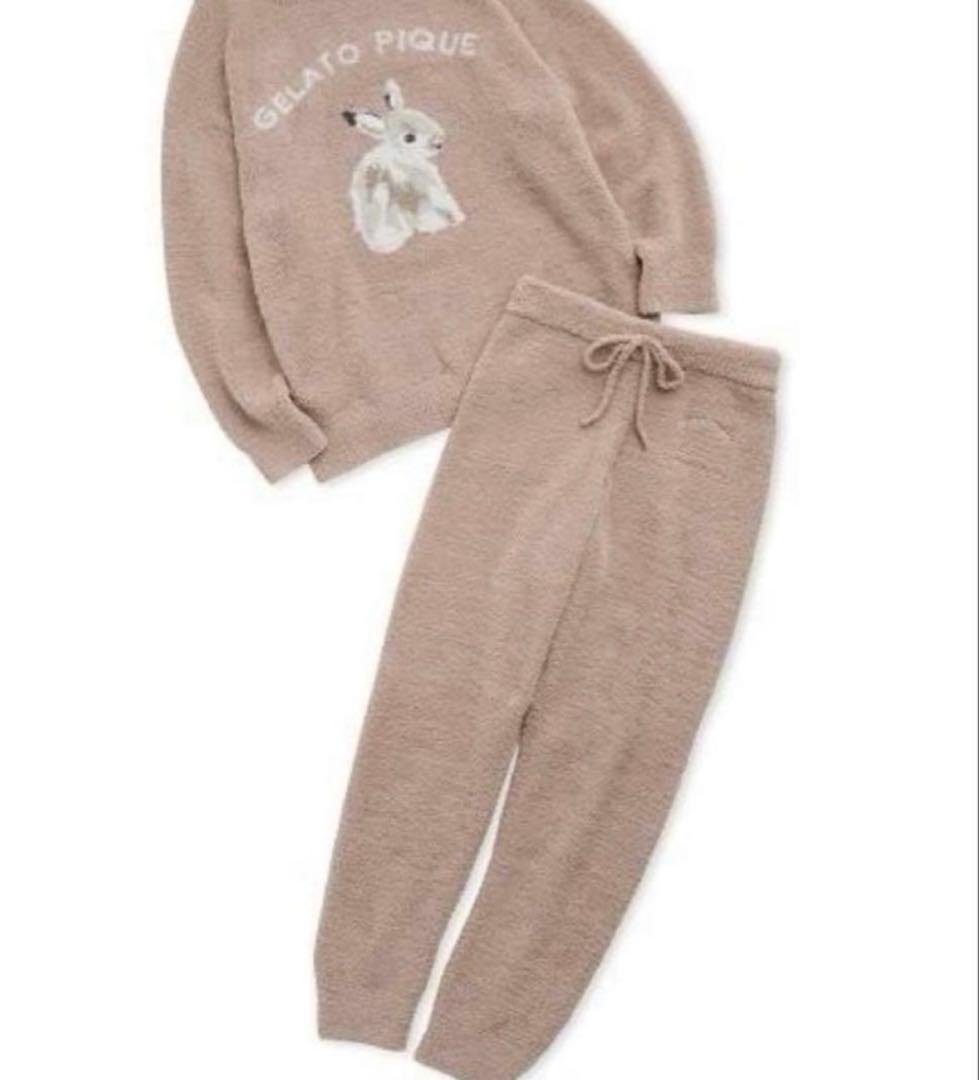 新品ジェラートピケラビットジャガードプルオーバー&ロングパンツ　上下　ピンク