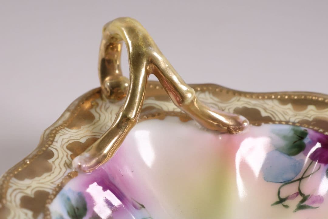 【CM297】オールドノリタケ 花 皿 薔薇 パンジー 金彩 イエロー 黄色