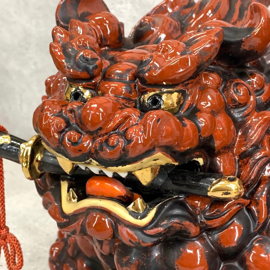玉乗り 獅子 八幡窯 須栄義 金 赤 松竹梅 九谷焼 縁起物 招福 魔除け