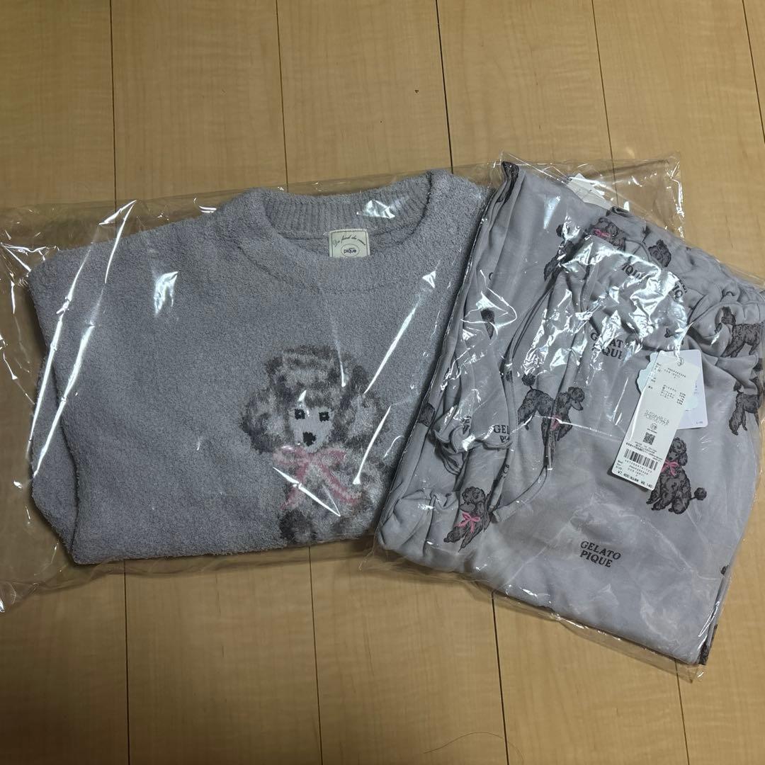 ジェラートピケ　プードル柄ジャガードプルオーバー&ロングパンツ