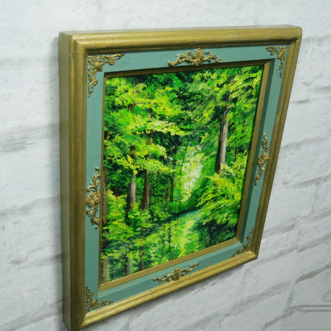 油絵 油彩 油彩画 絵 絵画【新緑の森】
