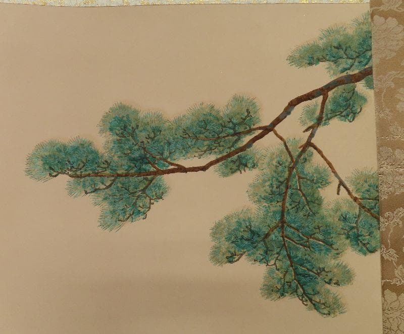 ●工芸掛軸●　川合玉堂　『松上双鶴』　限定300部　【木版画　川合三男監修】