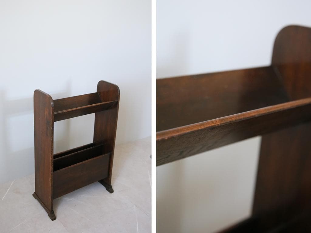 英国アンティーク木製マガジンラック/本立て/雑誌収納/本棚/新聞(83-23)