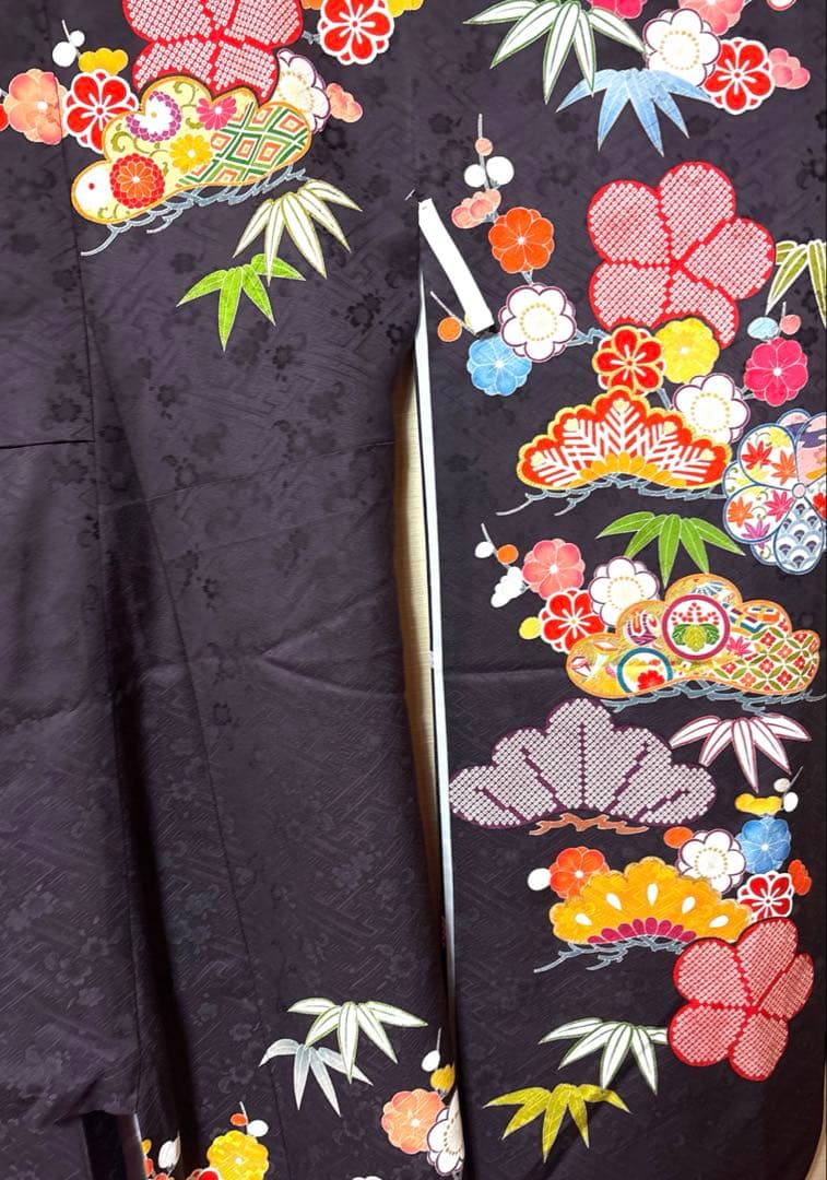 紫黒色 松竹梅 振袖 身丈163