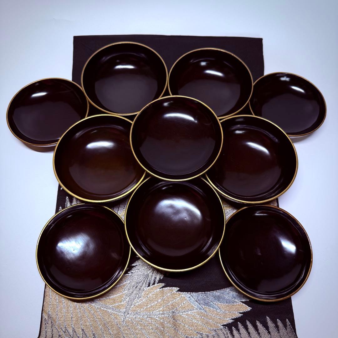 漆器　輪島塗　沈金　金蒔絵　木製　蓋付椀　お煮物椀　吸物椀　5客　骨董品