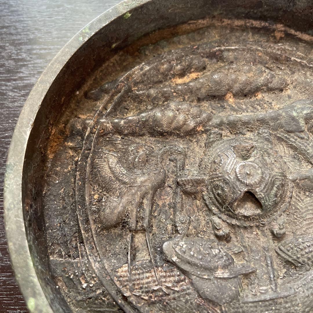 江戸時代　古鏡　和鏡 銅鏡　　円鏡　鶴亀松