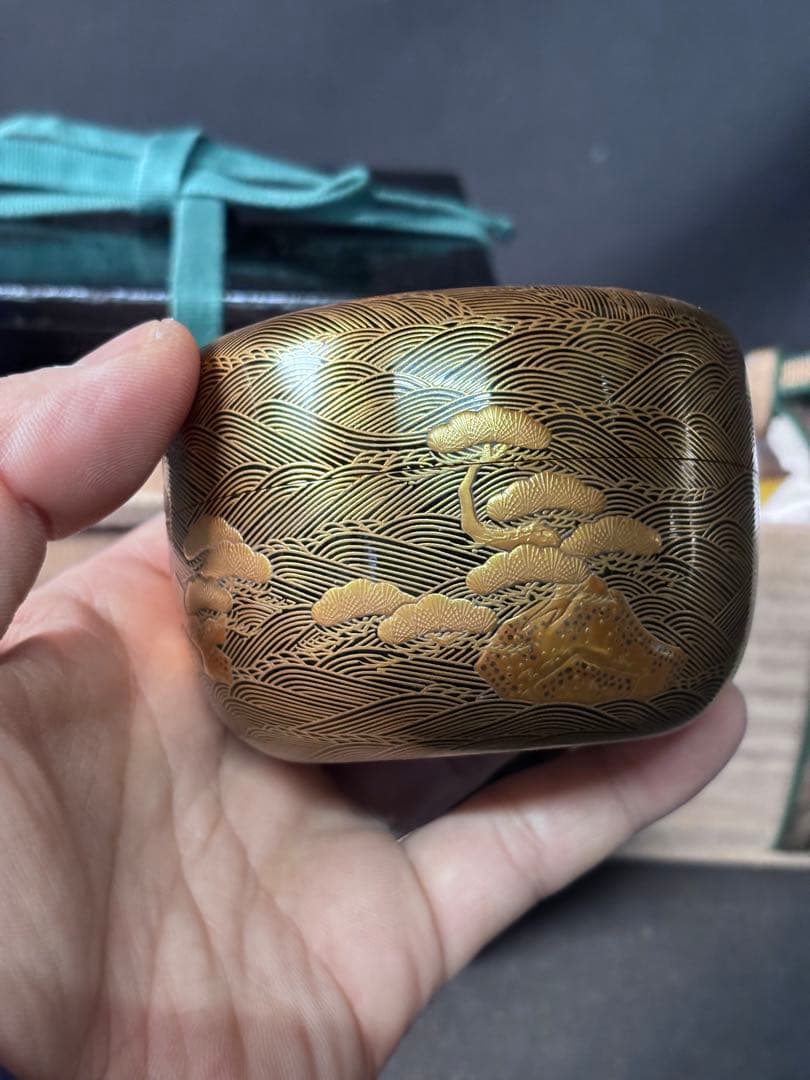 送料無料　鵬雲斎　花押　蒔絵　輪島塗　塗師　駒澤徹造　松波平棗　茶道具　二重箱