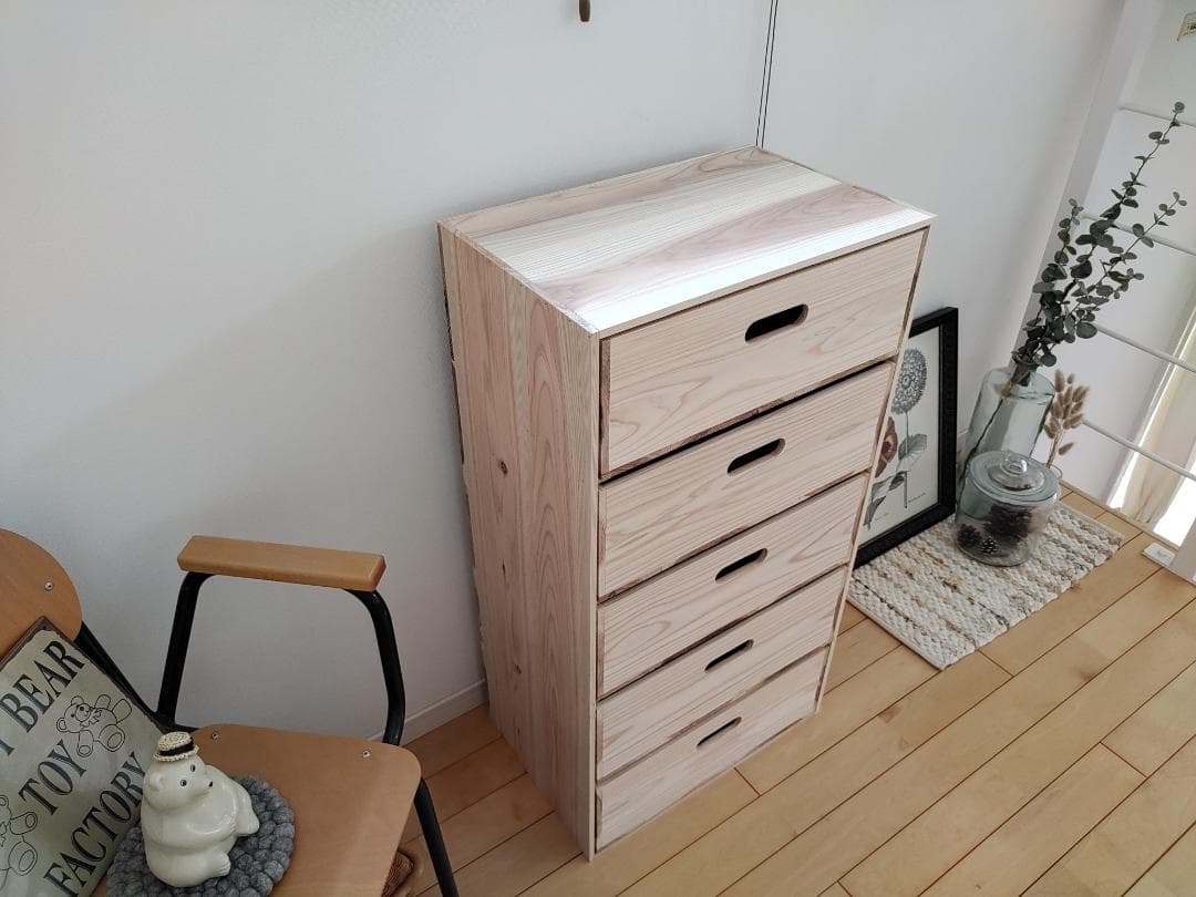 ★送料無料★サイズ変更可能★木製5段引き出し③無垢材クローゼット収納オーダー可能