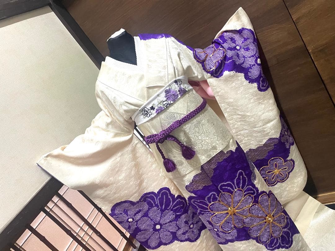 振袖 フルセット6点M〜L絞り銀駒刺繍　正絹　売り切り終了