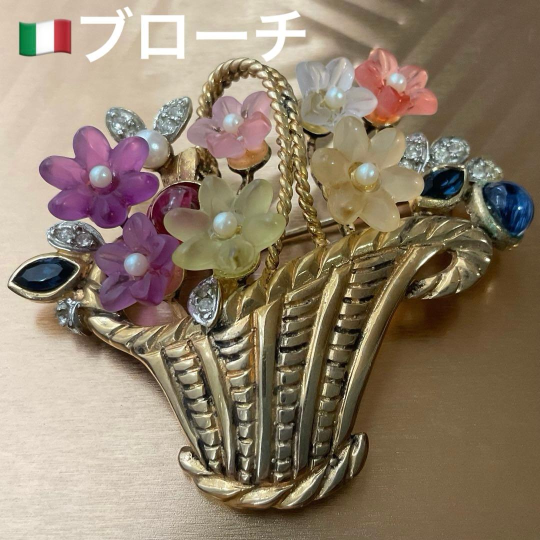 アンティークブローチ　シルバー　イタリアンジュエリー　ベネチアングラス　ゴールド