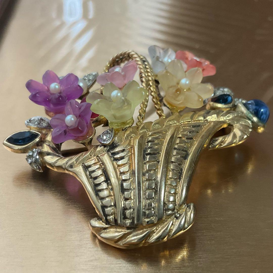 アンティークブローチ　シルバー　イタリアンジュエリー　ベネチアングラス　ゴールド