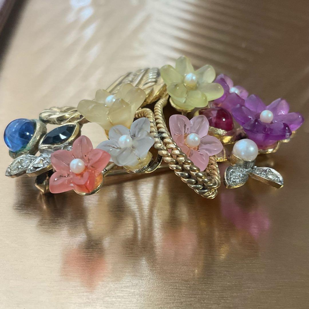 アンティークブローチ　シルバー　イタリアンジュエリー　ベネチアングラス　ゴールド