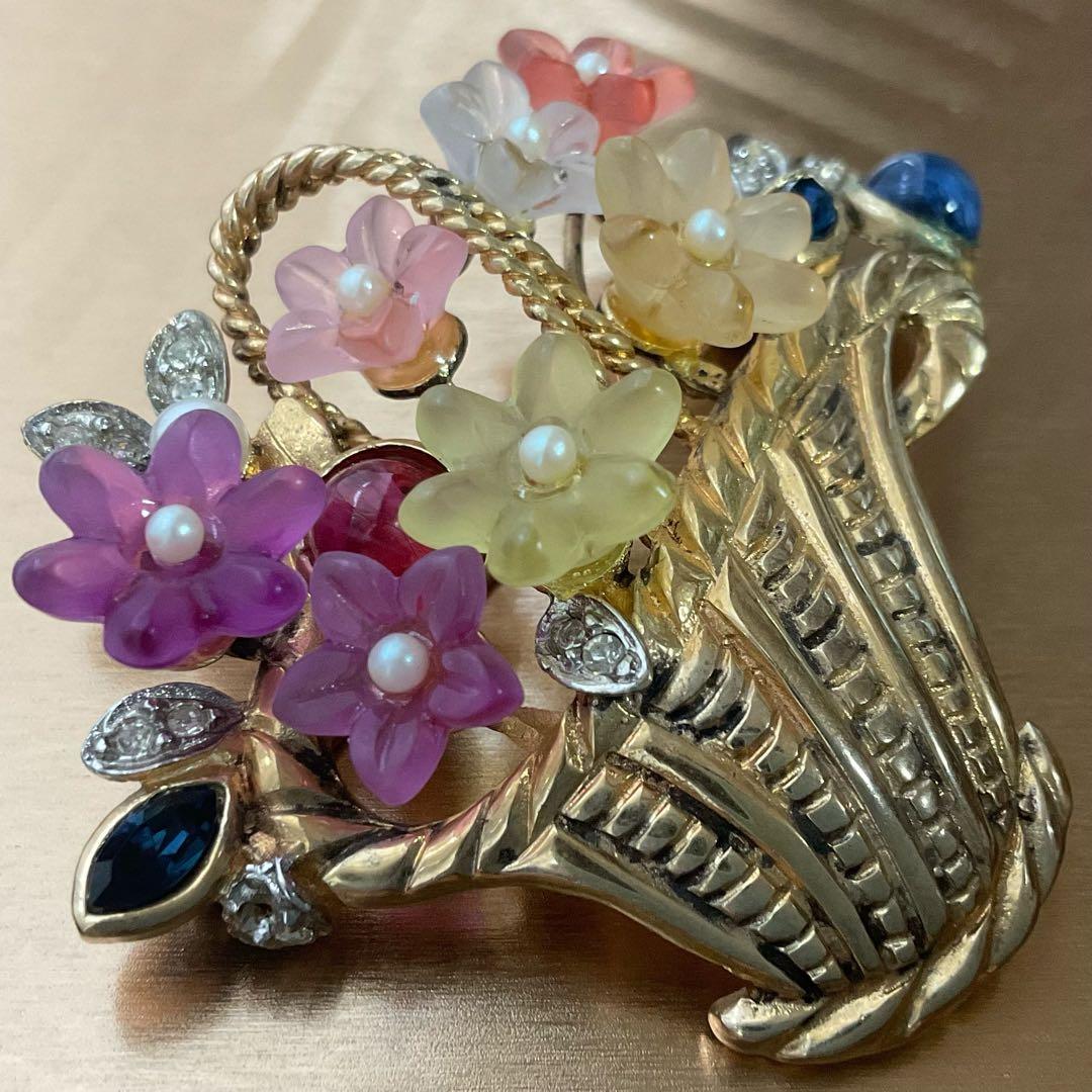 アンティークブローチ　シルバー　イタリアンジュエリー　ベネチアングラス　ゴールド