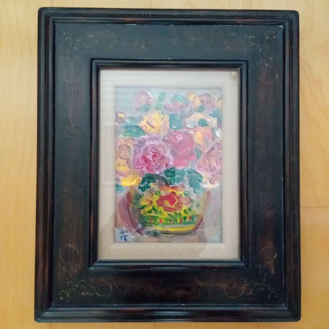 【 真作 ・ 希少名品代表作 】 油彩画 薔薇（額装）　小林和作