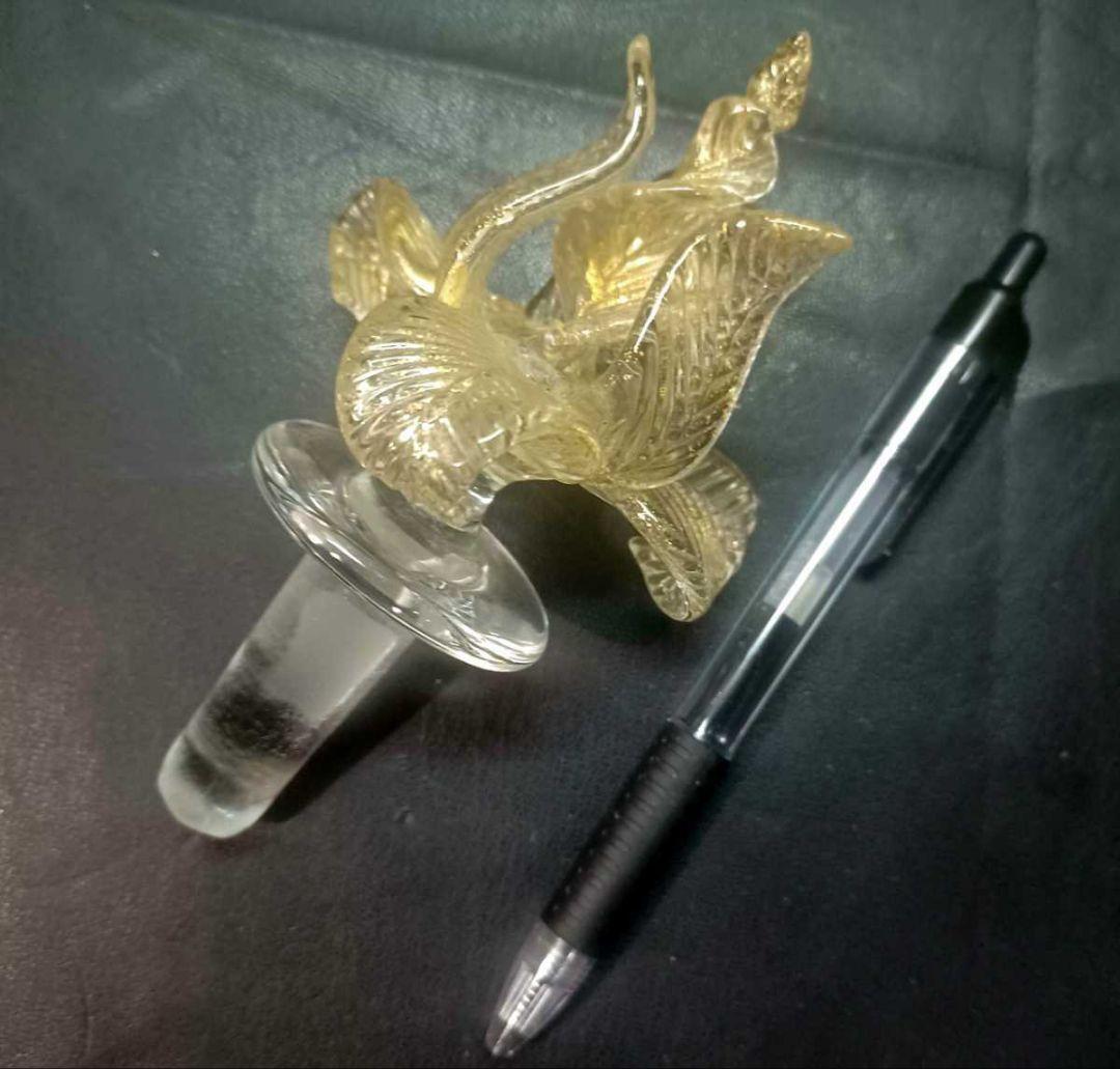 MURANO 36㎝ ムラノ 花鳥文 グリーン デカンタ ボトル 瓶