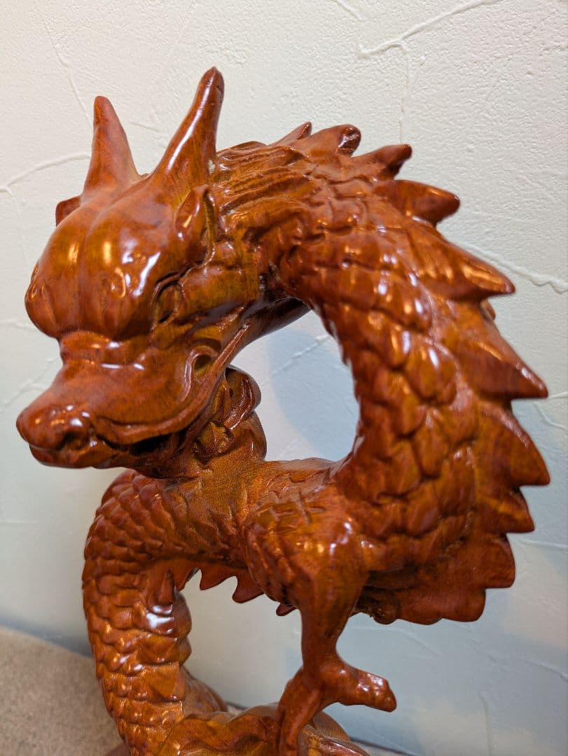 木彫り龍 昇り龍 置物 風水 龍神 辰年 金運 幸運祈願 高さ38cm