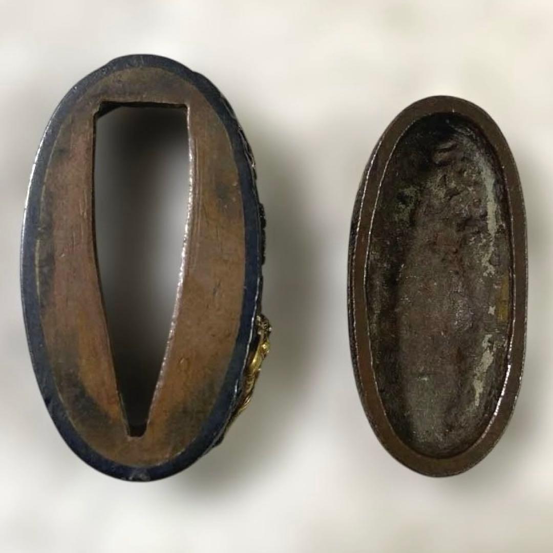 B-46 縁頭　金象嵌　武具　刀装具　時代物　アンティーク　美術品　工芸品