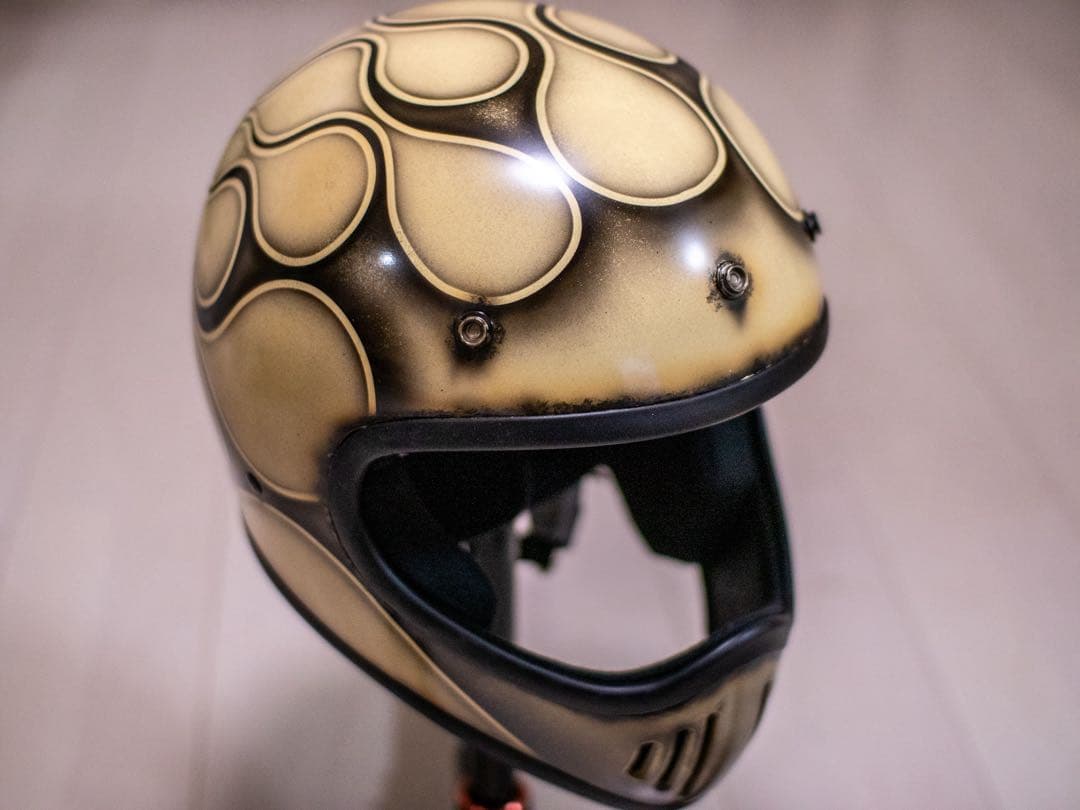 新品未使用　ビンテージ　オフロード　ヘルメット アイボリーエイジング黒フレア