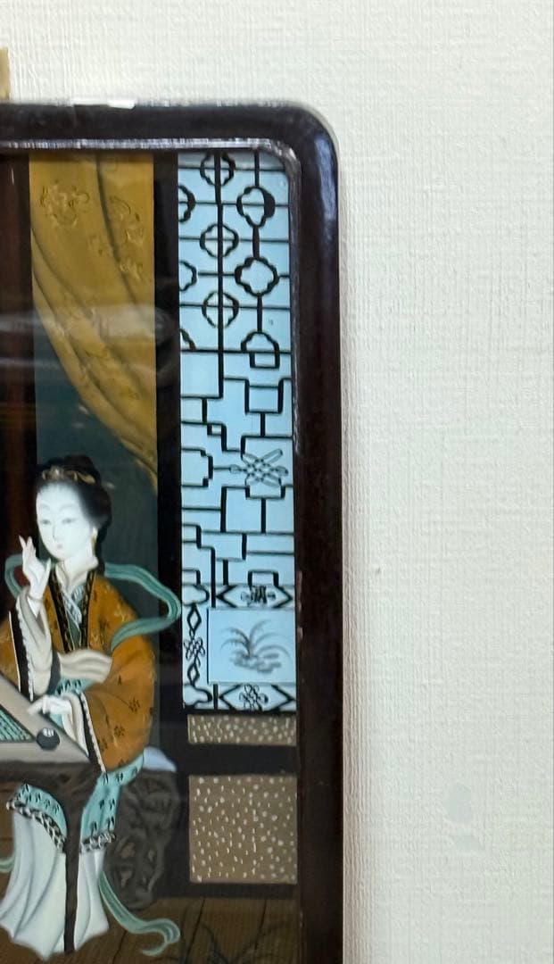 中国　ガラス絵　美人　1960年代製　壁がけ　送料込み250131