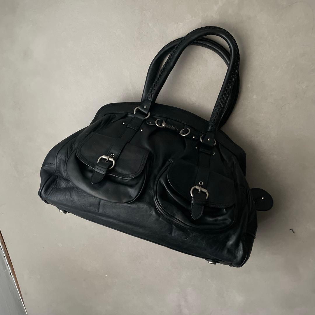 Christian Dior レザー ハンドバッグ 編み込み ブラック