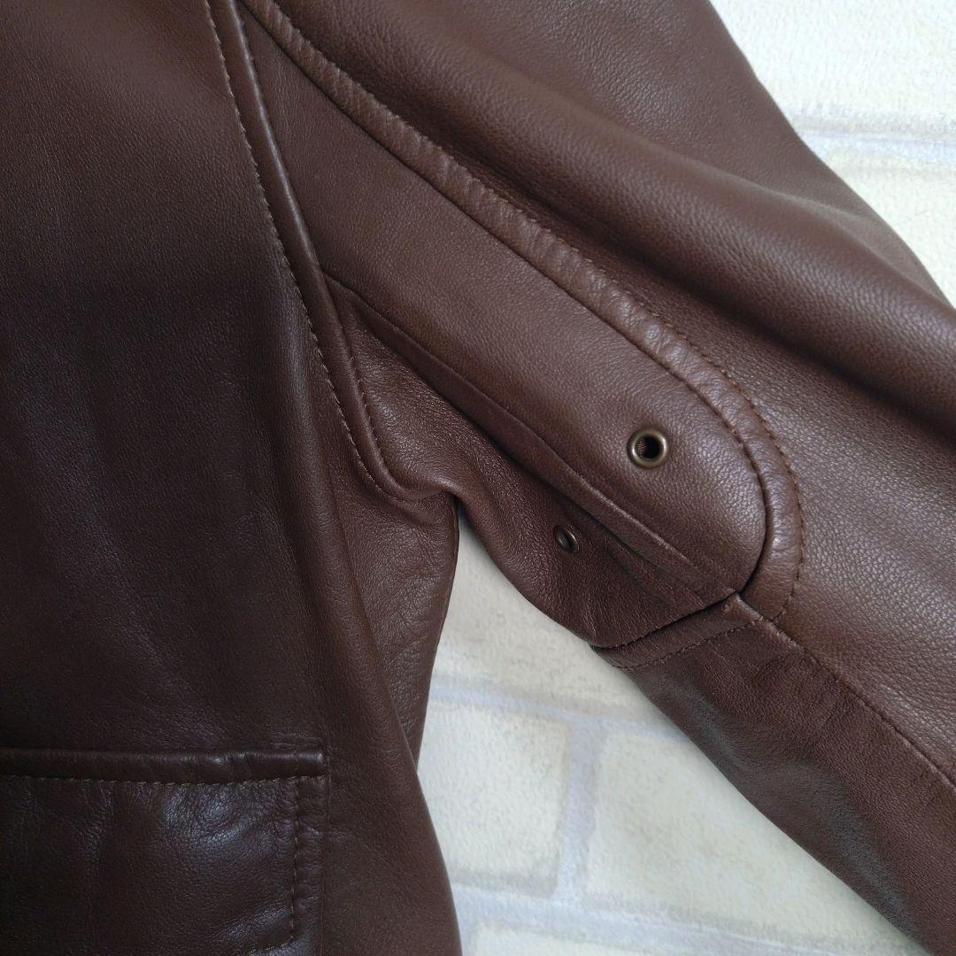 ダファー★柔らか リアルレザー 羊革 レザー ライダース ジャケット 茶 L