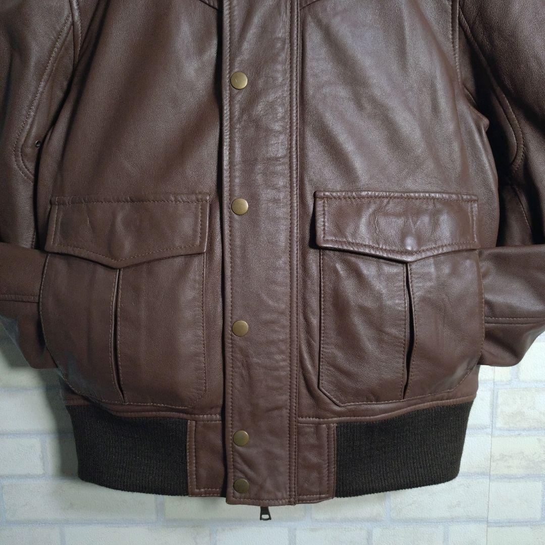 ダファー★柔らか リアルレザー 羊革 レザー ライダース ジャケット 茶 L